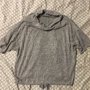 Grey Cowl Neck Short-Sleeve Sweater